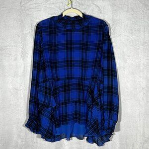 Torrid- Blue & Black- Crinkle Chiffon Smock Neck Ruffle Tiered Top– 1(US 14/16)